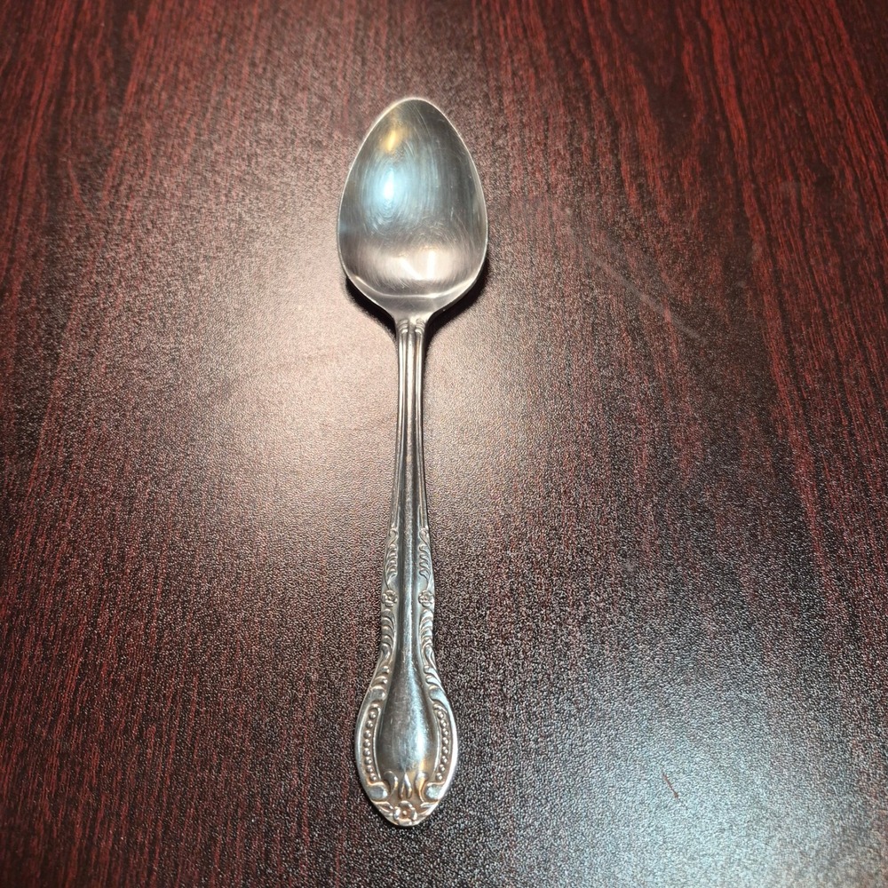 Columbia Stainless Steel Japan Flatware Beaded Floral Dinner Gumbo Spoon